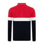 Walker 3-Botton Collared Sweater // Navy + Ecru + Red (L)