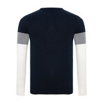 Damian Color Block Sweater // Navy + Ecru (2XL)