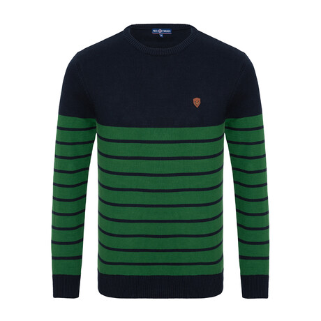 Marcus Striped Sweater // Navy + Green (S)
