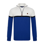 Alexander Color Block Half-Zip Sweater // Sax + Ecru (L)
