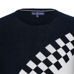 Andrew Checkerboard Sweater // Navy + Ecru (XL)