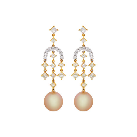 Assael 18k White + Yellow Gold Diamond + South Sea Pearl Earrings II // Store Display