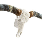 Carved Longhorn Skull // XL Horns // White Mandala V.1