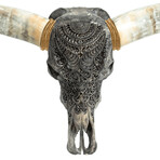 Carved Longhorn Skull // Gray Boho