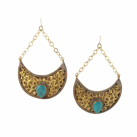 24K Gold Plated Brass + Turquoise Dangle Earrings // Store Display