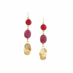 24K Gold Plated Brass + 14K Gold + Ruby Dangle Earrings // Store Display