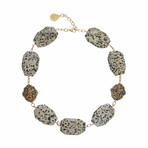 24K Gold Plated Brass + Dalmatian Jasper Collar Necklace // 18"-20" // Store Display