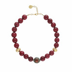 18K Gold Plated Brass + Red Jade Collar Necklace // 18"-20" // Store Display