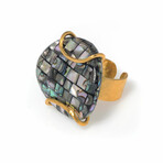 18K Gold Plated Brass + Abalone Shell Ring // Size-Adjustable // Store Display