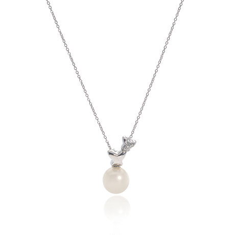 18k White Gold Diamond + Pearl Necklace // 16" // Store Display