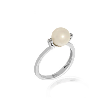 18k White Gold Diamond + Pearl Ring // Ring Size: 6.75 // Store Display