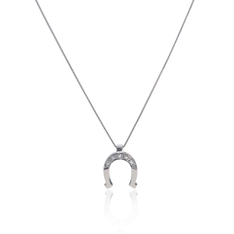 18k White Gold Diamond Horseshoe Pendant Necklace // 16" // Store Display