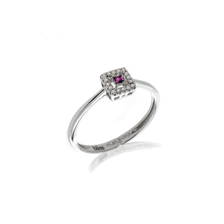 18k White Gold Diamond + Ruby Square Ring // Ring Size: 6.25 // Store Display