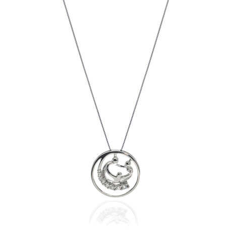 18k White Gold Diamond Group Hug Pendant Necklace // 16" // Store Display
