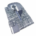 Stripe + Static Print Shirt // Navy (XL)