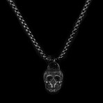 Antique + Polished Stainless Steel Large Skull Necklace // 24"