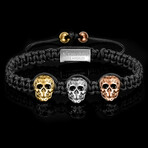 Tri Color Stainless Steel Skulls Adjustable Bracelet