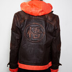 Dragon Ball Z Goku Hooded Leather Jacket // Brown + Orange (3XL)