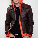 Dragon Ball Z Goku Hooded Leather Jacket // Brown + Orange (XL)