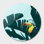 Green Toucan Tropical Banana Leaves Pattern (16"Ø)