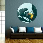 Green Toucan Tropical Banana Leaves Pattern (16"Ø)