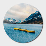 Yellow Canoe on the Lake in the Mountains