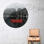 Red Boat on the Background of Black and White Nature (16"Ø)