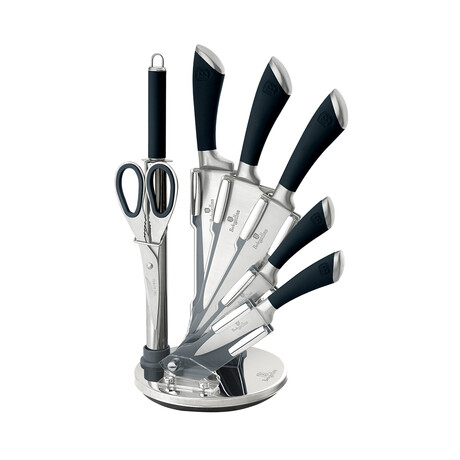 8-Piece Knife Set // Acrylic Stand // Black + Steel