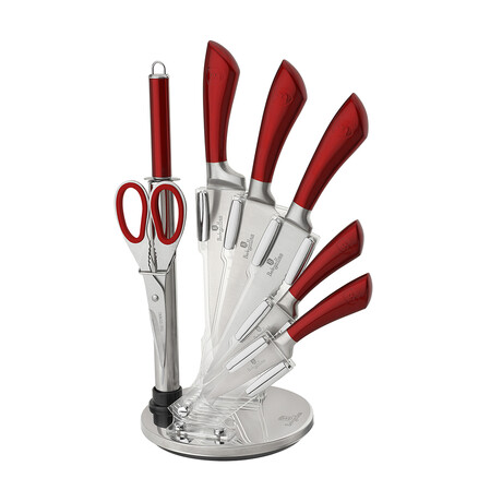 8-Piece Knife Set // Acrylic Stand // Burgundy