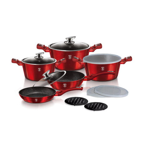 13-Piece Kitchen Cookware Set // Burgundy