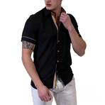 Axel Short Sleeve Button-Up Shirt // Black + Yellow (L)