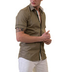 European Premium Quality Short Sleeve Shirt // Solid Army Green + Light Blue (L)
