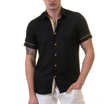 Axel Short Sleeve Button-Up Shirt // Black + Yellow (L)