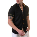 Axel Short Sleeve Button-Up Shirt // Black + Yellow (L)
