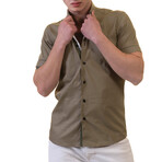 European Premium Quality Short Sleeve Shirt // Solid Army Green + Light Blue (4XL)