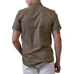 European Premium Quality Short Sleeve Shirt // Solid Army Green + Light Blue (L)