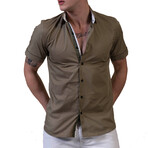 European Premium Quality Short Sleeve Shirt // Solid Army Green + Light Blue (M)