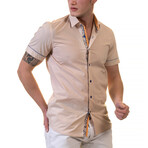 European Premium Quality Short Sleeve Shirt // Solid Cream Paisley (S)