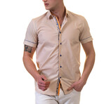 European Premium Quality Short Sleeve Shirt // Solid Cream Paisley (4XL)
