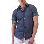 Ashton Short Sleeve Button-Up Shirt // Blue Gray + Burgundy (L)