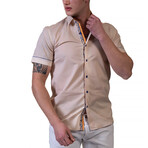 European Premium Quality Short Sleeve Shirt // Solid Cream Paisley (M)