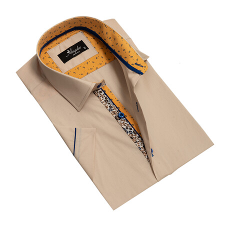 European Premium Quality Short Sleeve Shirt // Solid Cream Paisley (S)