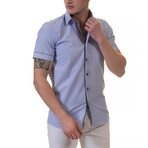 Hudson Short Sleeve Button-Up Shirt // Striped Blue + Burgundy (L)