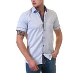 European Premium Quality Short Sleeve Shirt // Light Blue + Black (L)