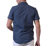 Ashton Short Sleeve Button-Up Shirt // Blue Gray + Burgundy (5XL)