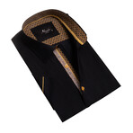 Axel Short Sleeve Button-Up Shirt // Black + Yellow (L)