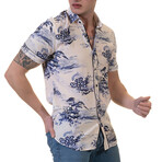 Collin Short Sleeve Button-Up Shirt // Ecru + Blue (4XL)