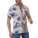 Collin Short Sleeve Button-Up Shirt // Ecru + Blue (4XL)