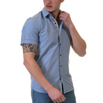 European Premium Quality Short Sleeve Shirt // Blue Checkered + Brown Paisley (US: 36S)