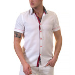 Chandler Short Sleeve Button-Up Shirt // Textured White + Red (L)